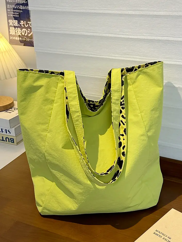 Yellow Leopard Print Double Tote Bag for Women - Image 3