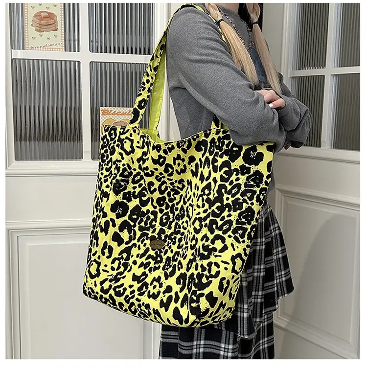 Yellow Leopard Print Double Tote Bag for Women — feature 13
