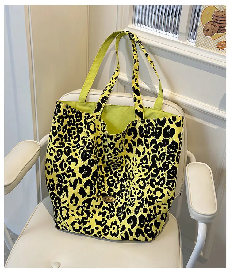 Yellow Leopard Print Double Tote Bag for Women — feature 18