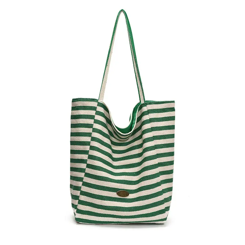 Women Canvas Striped Large Shoulder Tote Bag 2025 - Image 11
