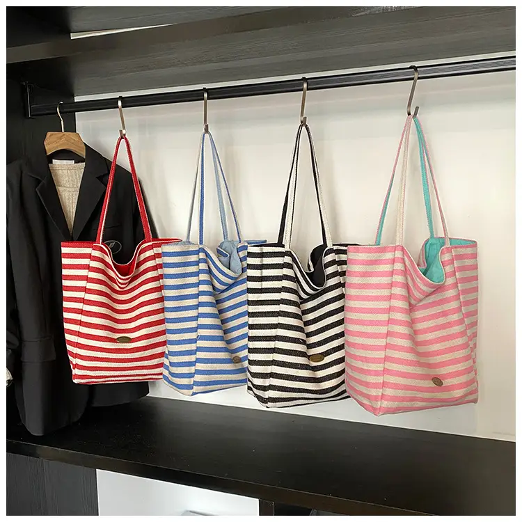 Women Canvas Striped Large Shoulder Tote Bag 2025 — feature 11