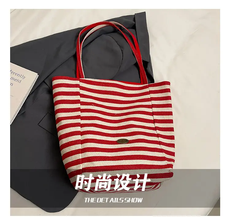 Women Canvas Striped Large Shoulder Tote Bag 2025 — feature 14