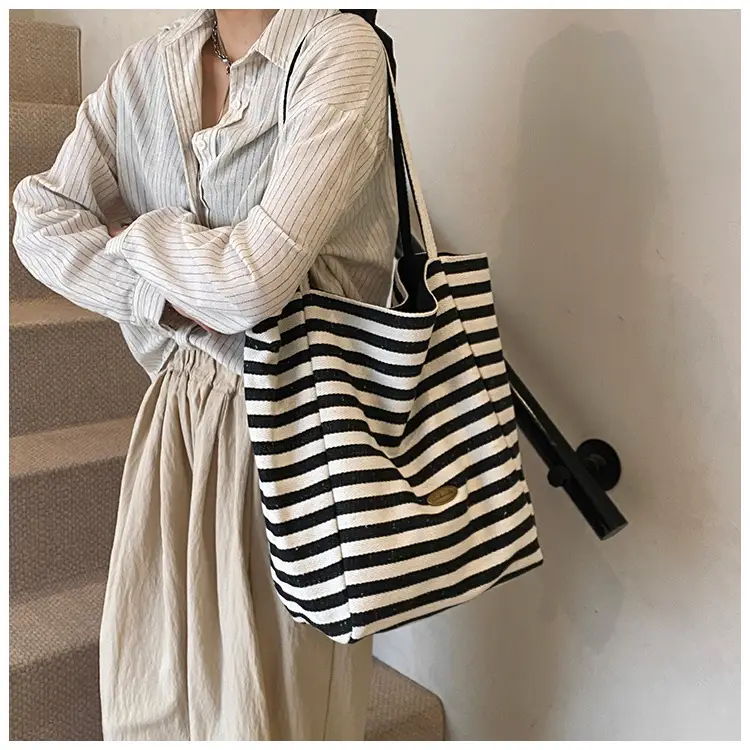 Women Canvas Striped Large Shoulder Tote Bag 2025 — feature 16