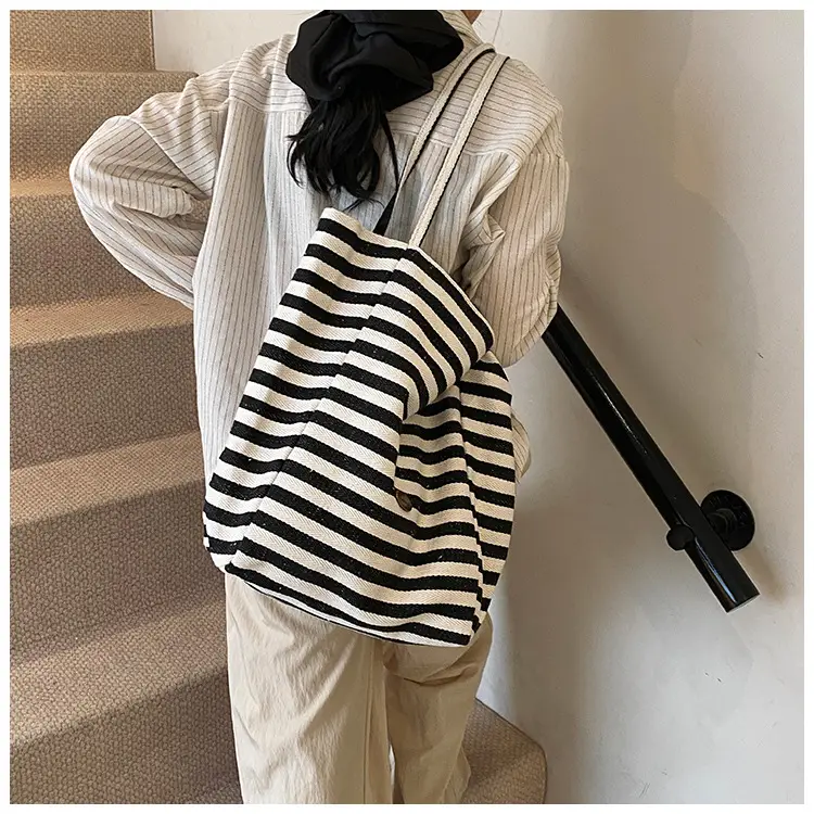 Women Canvas Striped Large Shoulder Tote Bag 2025 — feature 17