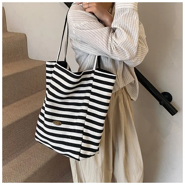 Women Canvas Striped Large Shoulder Tote Bag 2025 — feature 18