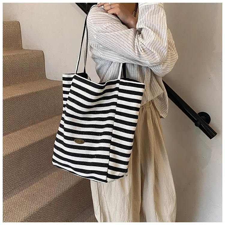 Women Canvas Striped Large Shoulder Tote Bag 2025 — feature 19