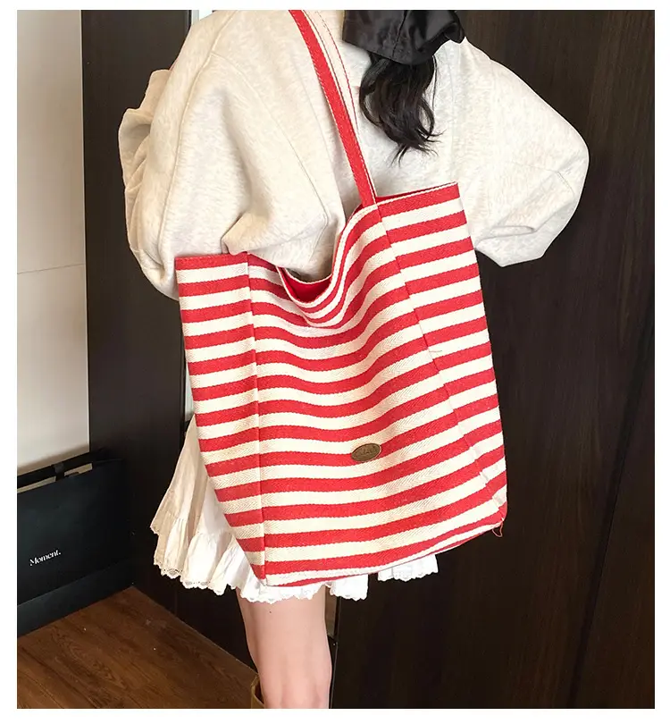 Women Canvas Striped Large Shoulder Tote Bag 2025 — feature 2