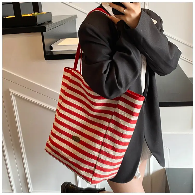 Women Canvas Striped Large Shoulder Tote Bag 2025 — feature 24