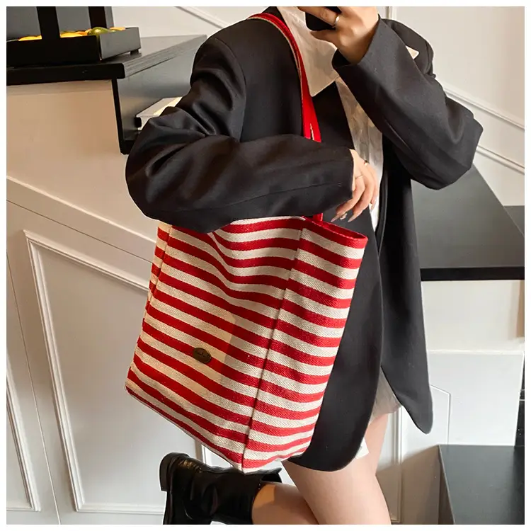 Women Canvas Striped Large Shoulder Tote Bag 2025 — feature 25