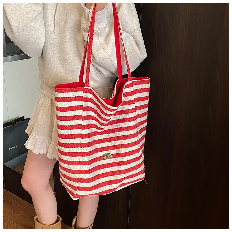 Women Canvas Striped Large Shoulder Tote Bag 2025 — feature 29