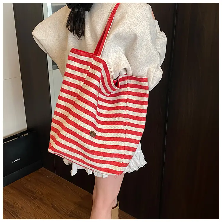 Women Canvas Striped Large Shoulder Tote Bag 2025 — feature 30