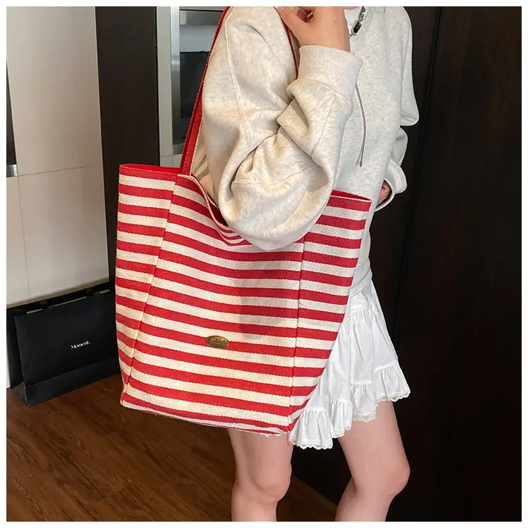 Women Canvas Striped Large Shoulder Tote Bag 2025 — feature 31