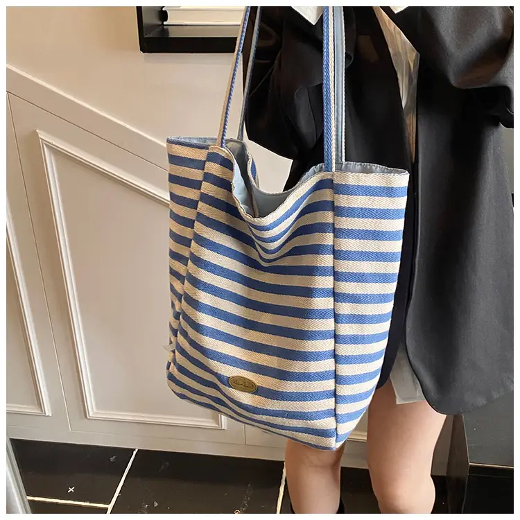 Women Canvas Striped Large Shoulder Tote Bag 2025 — feature 32