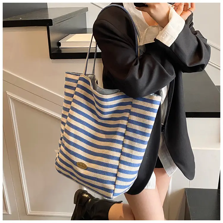 Women Canvas Striped Large Shoulder Tote Bag 2025 — feature 33