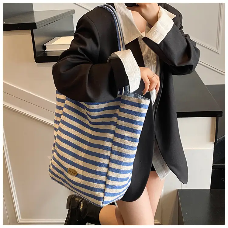 Women Canvas Striped Large Shoulder Tote Bag 2025 — feature 34