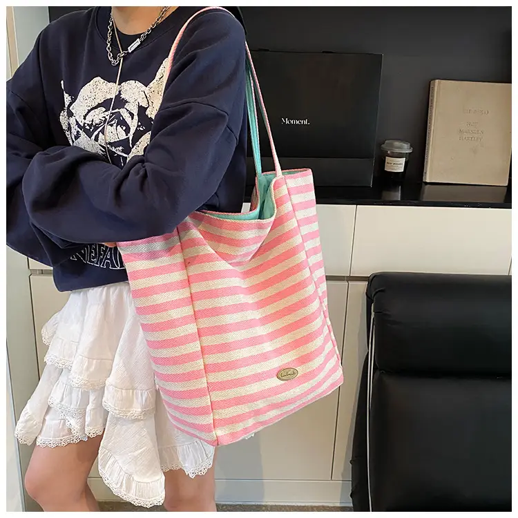 Women Canvas Striped Large Shoulder Tote Bag 2025 — feature 37