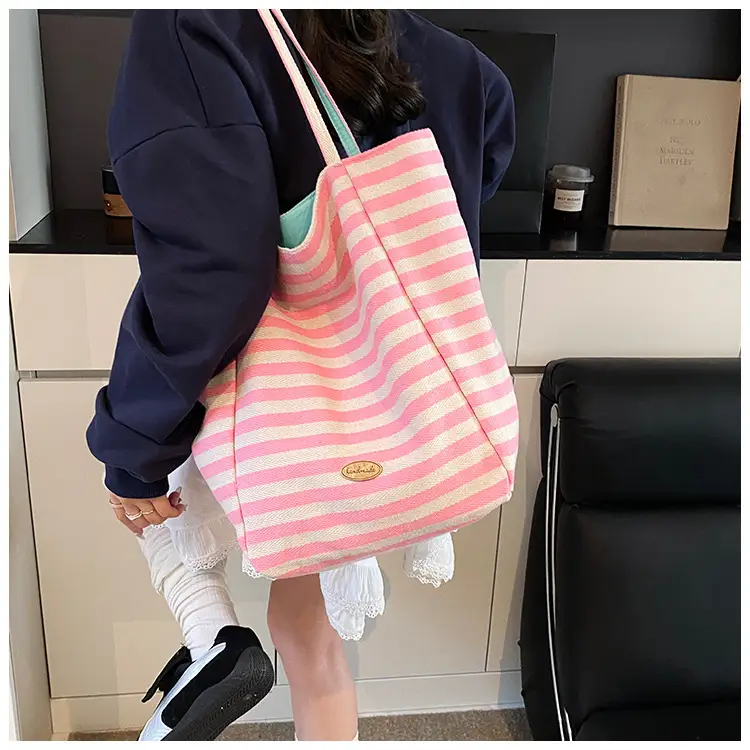 Women Canvas Striped Large Shoulder Tote Bag 2025 — feature 38