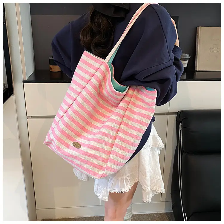 Women Canvas Striped Large Shoulder Tote Bag 2025 — feature 39