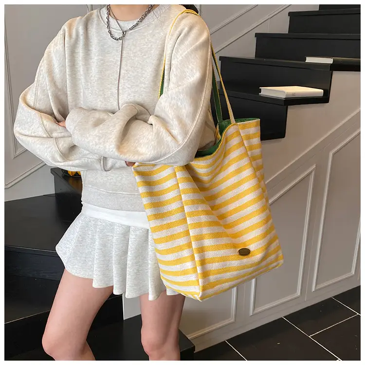 Women Canvas Striped Large Shoulder Tote Bag 2025 — feature 47