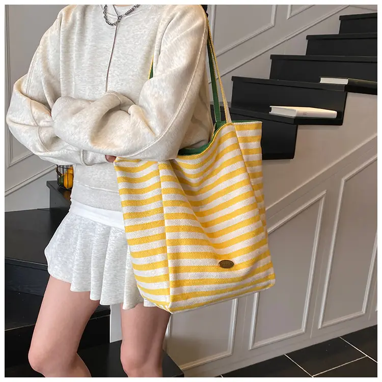 Women Canvas Striped Large Shoulder Tote Bag 2025 — feature 48