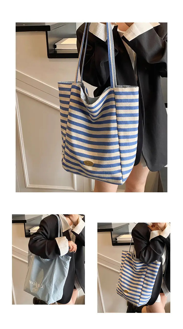 Women Canvas Striped Large Shoulder Tote Bag 2025 — feature 6