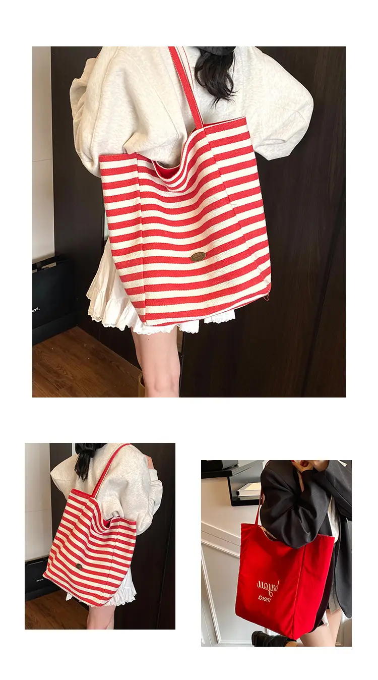 Women Canvas Striped Large Shoulder Tote Bag 2025 — feature 7