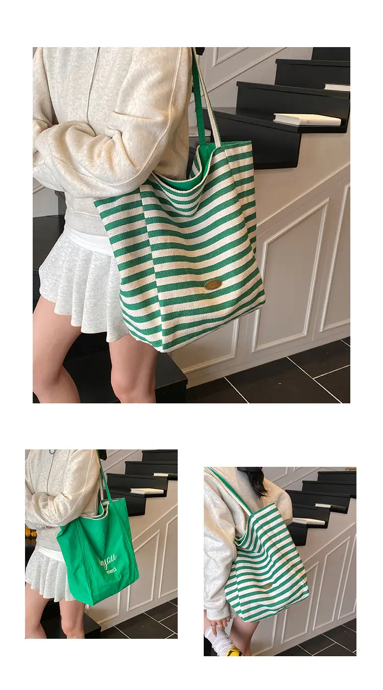 Women Canvas Striped Large Shoulder Tote Bag 2025 — feature 9