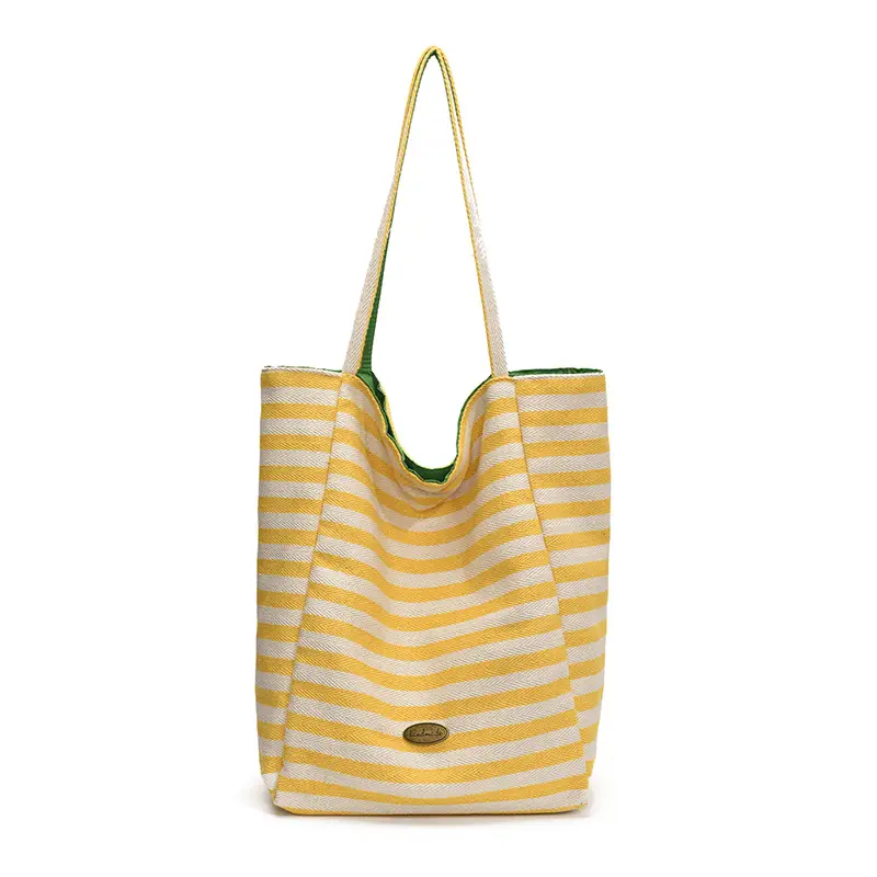 Women Canvas Striped Large Shoulder Tote Bag 2025 - Image 2