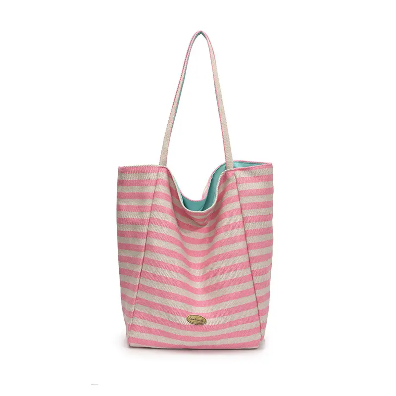 Women Canvas Striped Large Shoulder Tote Bag 2025 - Image 3
