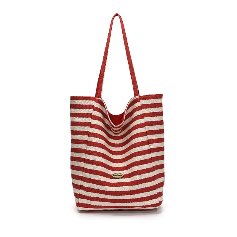 Women Canvas Striped Large Shoulder Tote Bag 2025 - Image 4