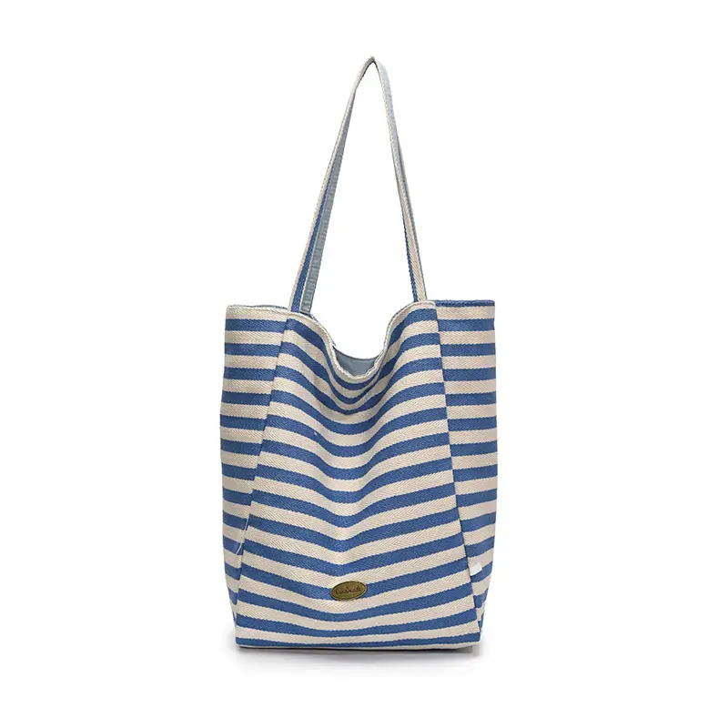 Women Canvas Striped Large Shoulder Tote Bag 2025 - Image 6