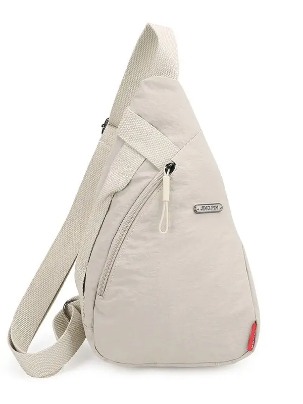Women's Beige Zip Crossbody Bag with Leather Strap - Image 4