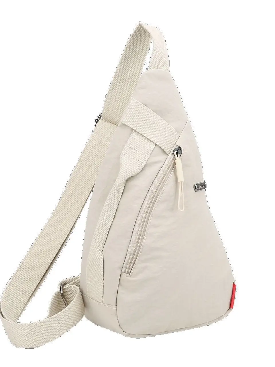 Women's Beige Zip Crossbody Bag with Leather Strap - Image 7