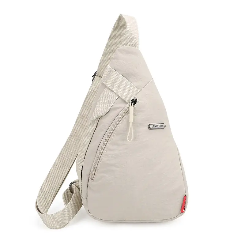 Women's Beige Zip Crossbody Bag with Leather Strap - Image 2