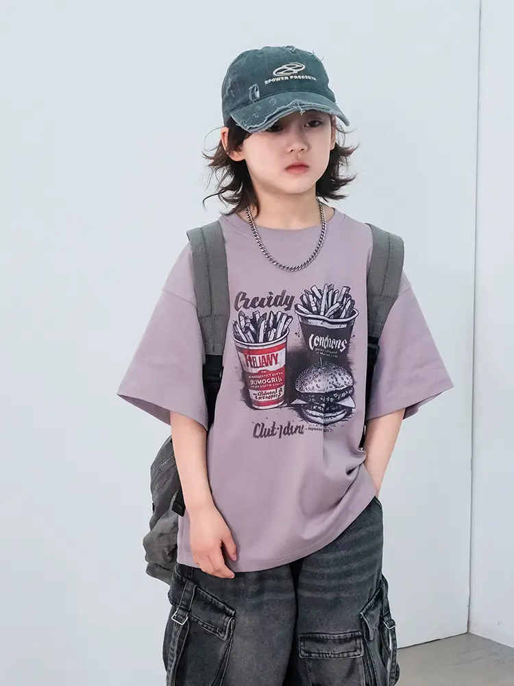 Kids Cartoon T-Shirt Purple Short Sleeve New Arrival