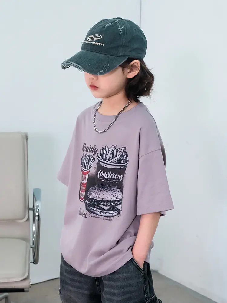 Kids Cartoon T-Shirt Purple Short Sleeve New Arrival