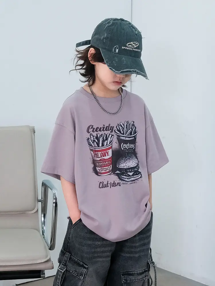 Kids Cartoon T-Shirt Purple Short Sleeve New Arrival