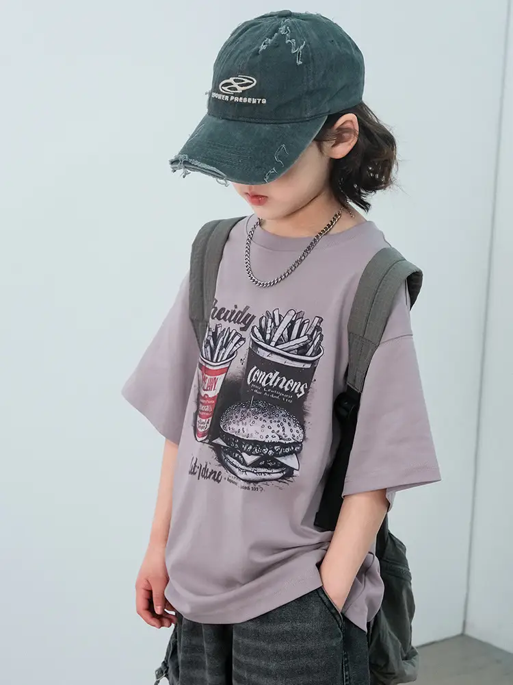 Kids Cartoon T-Shirt Purple Short Sleeve New Arrival