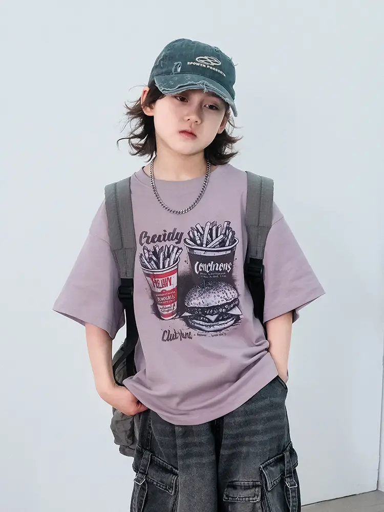 Kids Cartoon T-Shirt Purple Short Sleeve New Arrival