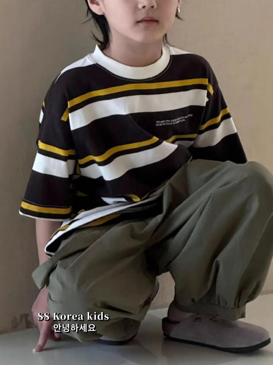 Kids Striped T-Shirt Brown Yellow Loose Fit 2025