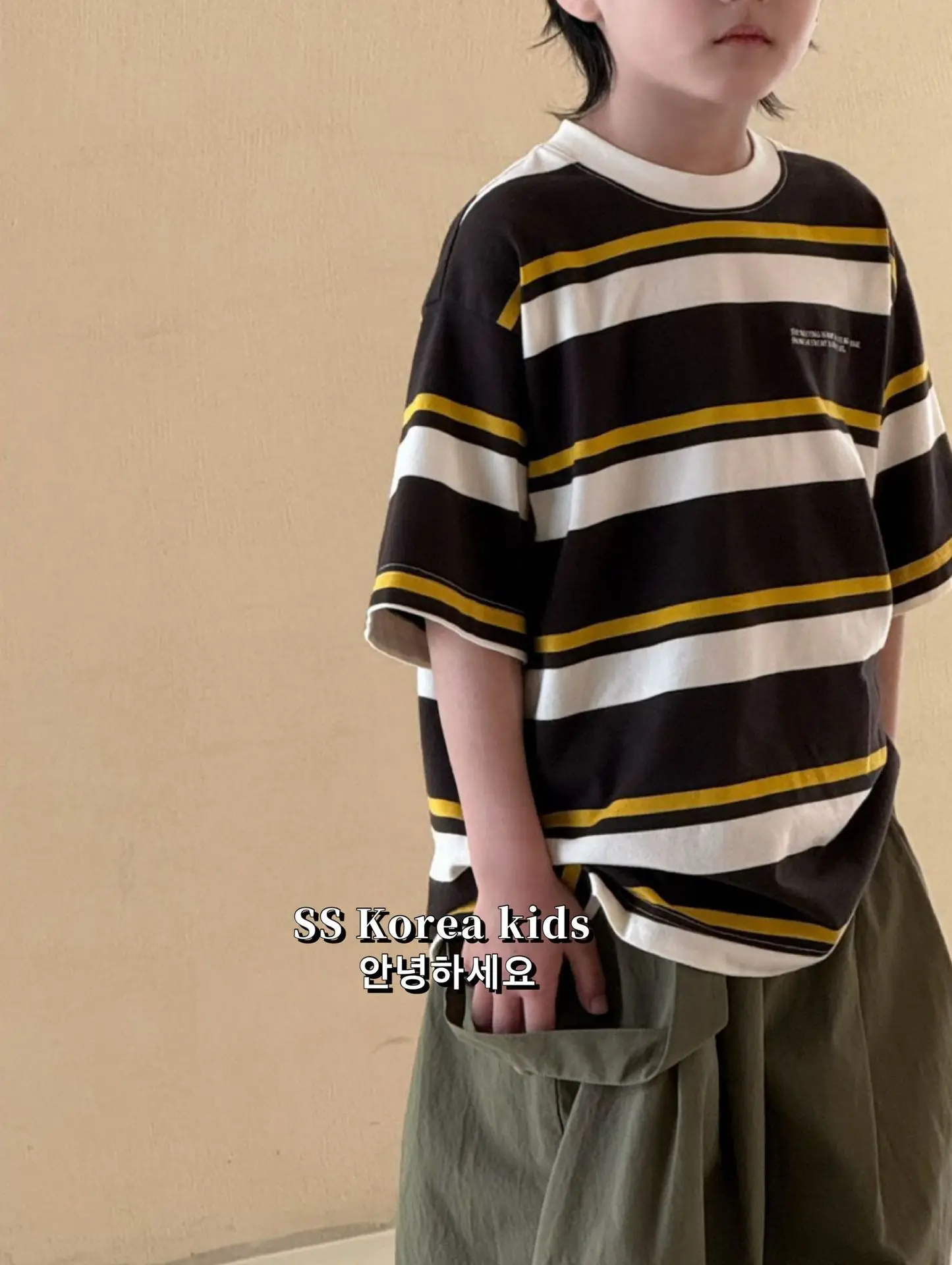 Kids Striped T-Shirt Brown Yellow Loose Fit 2025 — feature 10