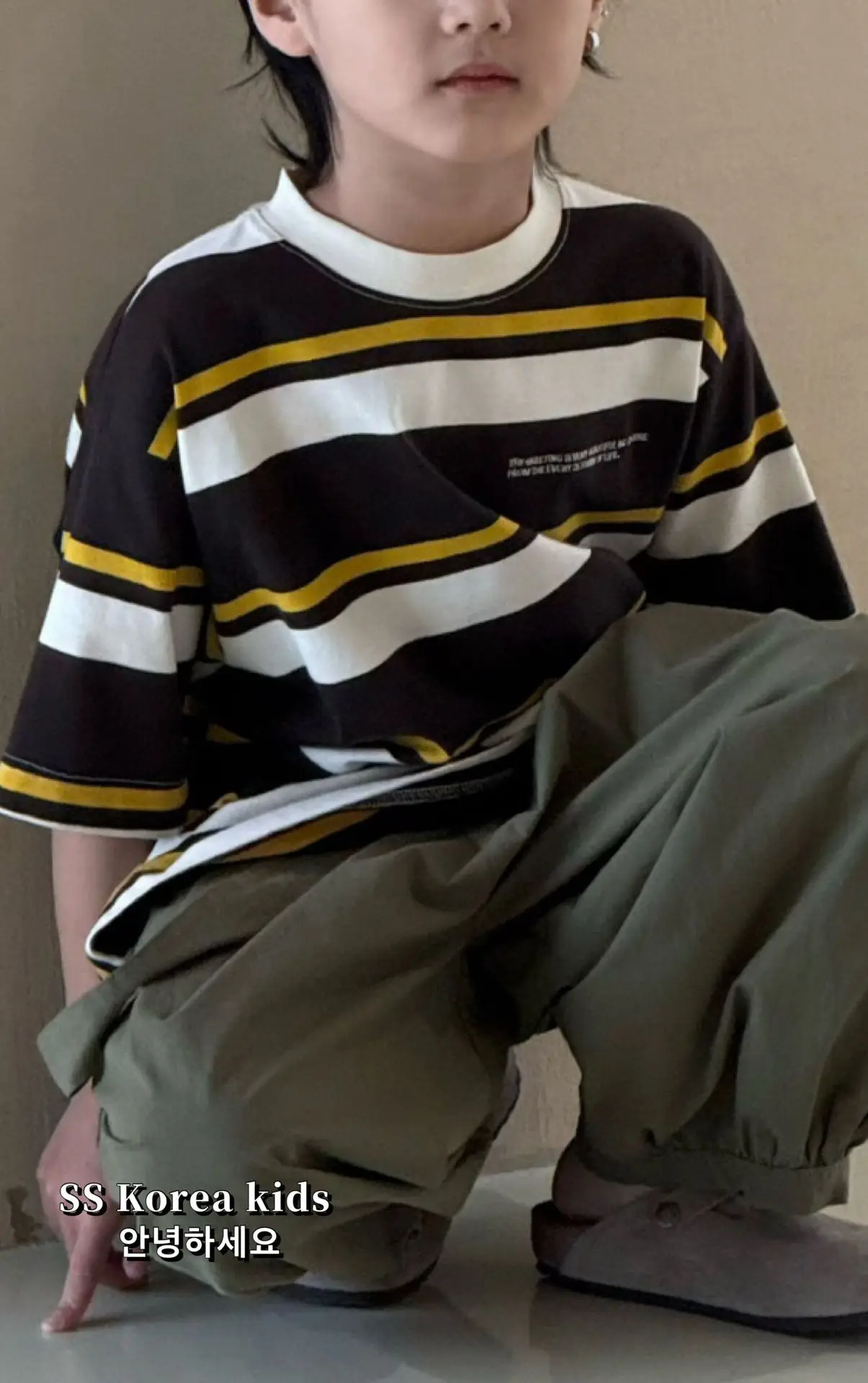 Kids Striped T-Shirt Brown Yellow Loose Fit 2025 — feature 14