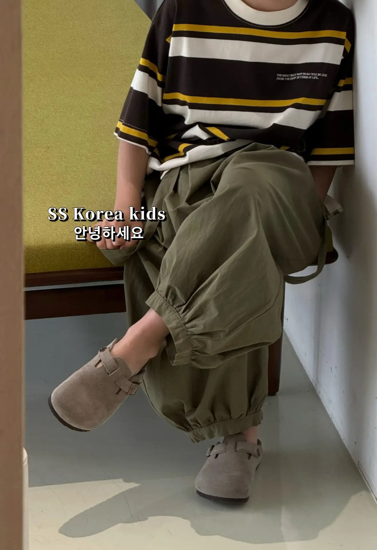 Kids Striped T-Shirt Brown Yellow Loose Fit 2025 — feature 5