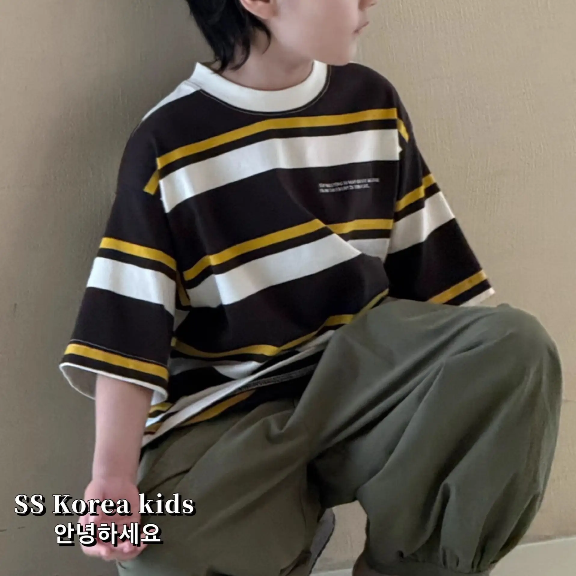 Kids Striped T-Shirt Brown Yellow Loose Fit 2025 — feature 6