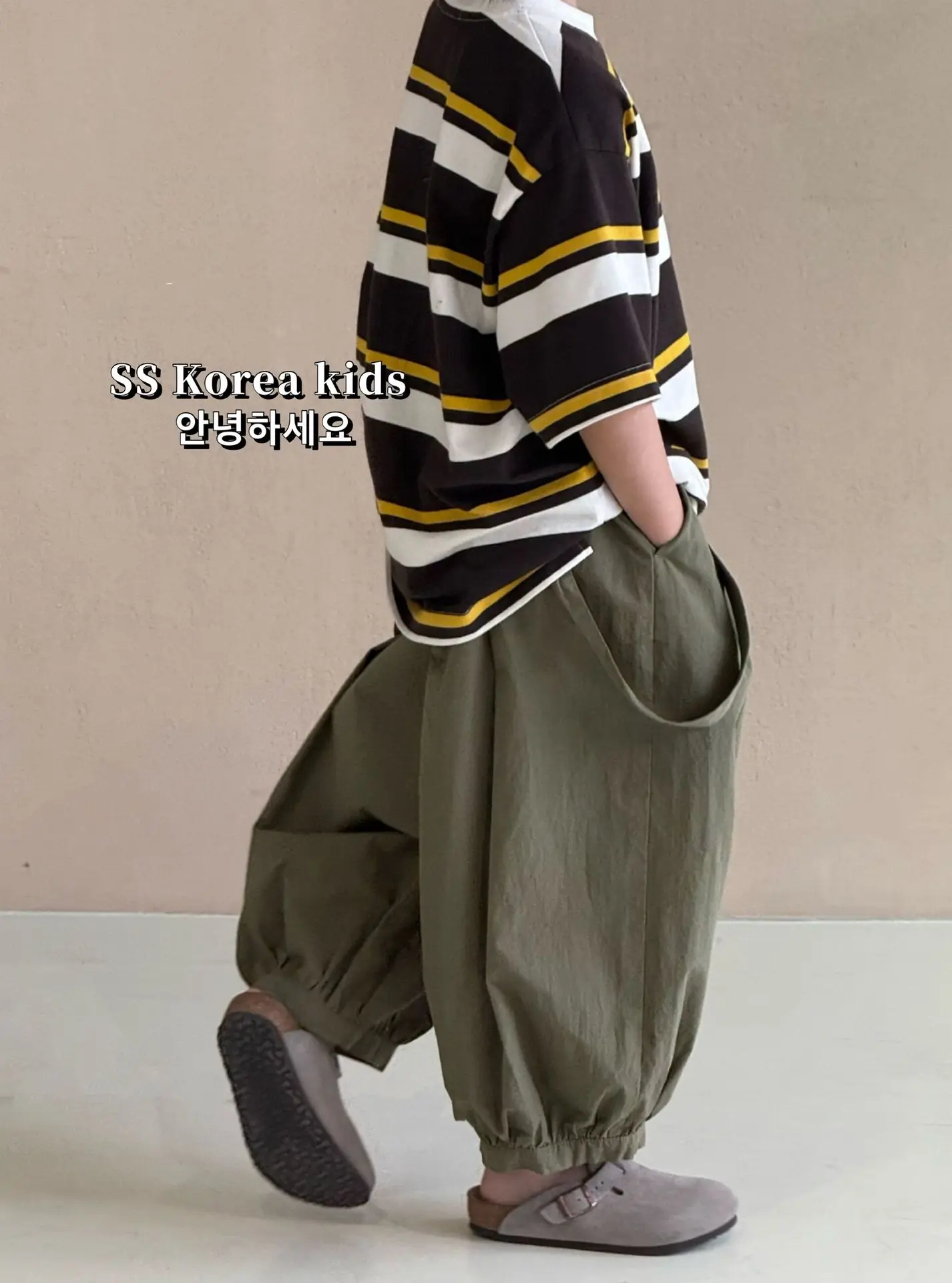 Kids Striped T-Shirt Brown Yellow Loose Fit 2025 — feature 8