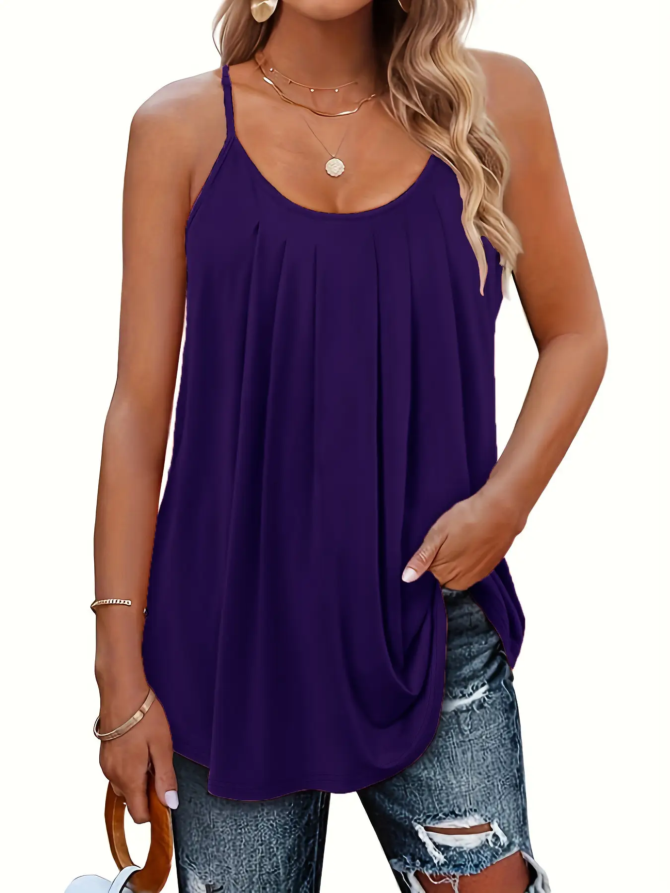 Green Pleated Shoulder Strap Vest for Women - Image 14