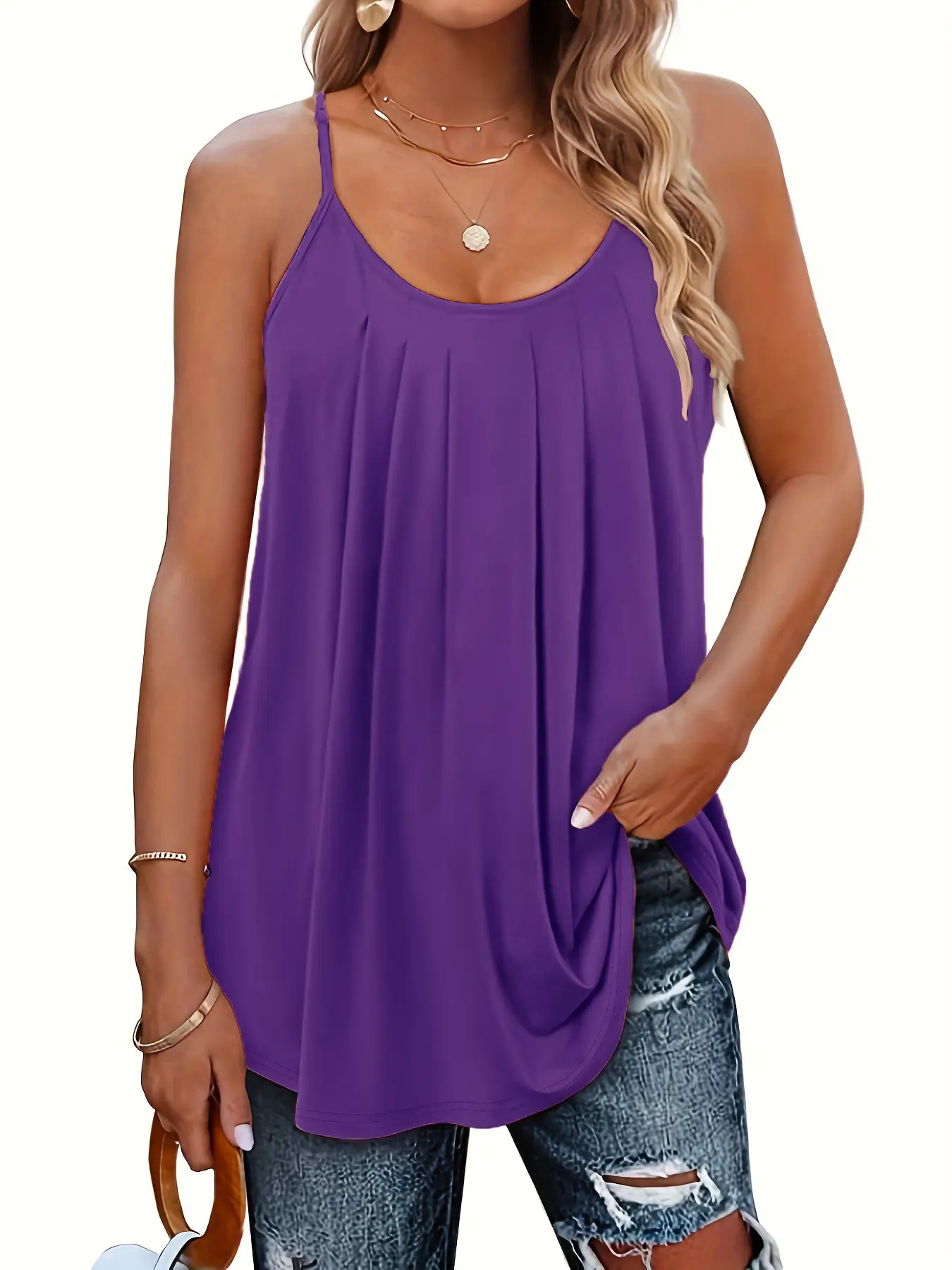 Green Pleated Shoulder Strap Vest for Women - Image 8