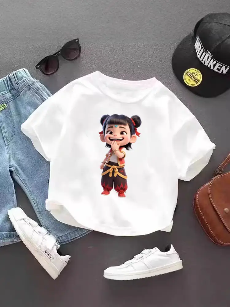 Pure Cotton Nezha Cartoon T-Shirt for Kids