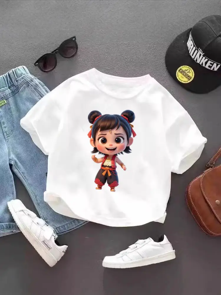 Pure Cotton Nezha Cartoon T-Shirt for Kids