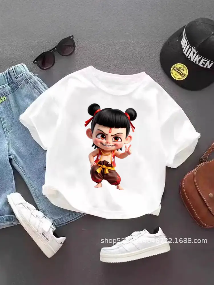 Pure Cotton Nezha Cartoon T-Shirt for Kids